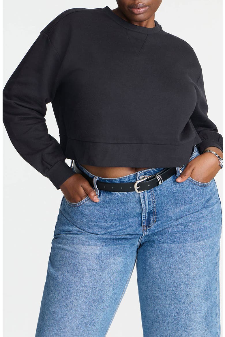 Crewneck French Terry Crop Sweatshirt, Main, color, BLACK ONYX