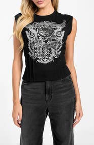 GUESS Ricker Rose Embellished Corset Graphic T-Shirt