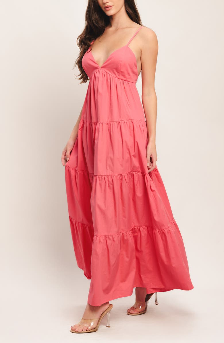 FLYING TOMATO Sleeveless Tiered Maxi Dress, Alternate, color, Coral