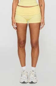 Princess Polly Baseline Foldover Rib Stretch Cotton Shorts
