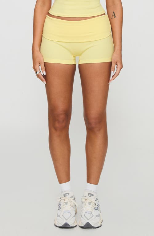 Princess Polly Baseline Foldover Rib Stretch Cotton Shorts In Yellow