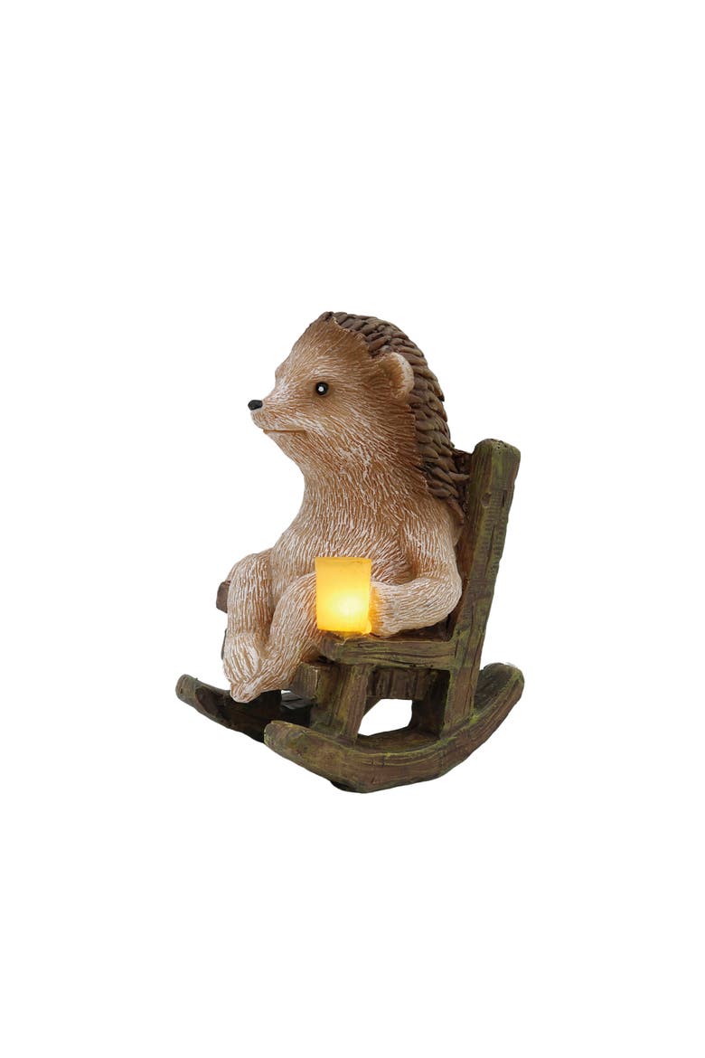 Resin Hedgehog in Chair with LED Multicolored for Spring Tabletop Lighting, Main, color, Multicolored