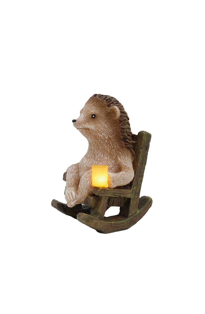 Transpac Resin Hedgehog in Chair with LED Multicolored for Spring Tabletop Lighting, Main, color, Multicolored