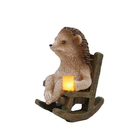 Resin Hedgehog in Chair with LED Multicolored for Spring Tabletop Lighting