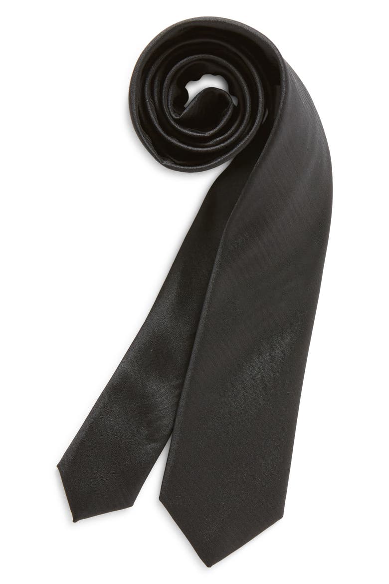 Kids' Ugo Solid Satin Tie, Main, color, BLACK UGO SATIN