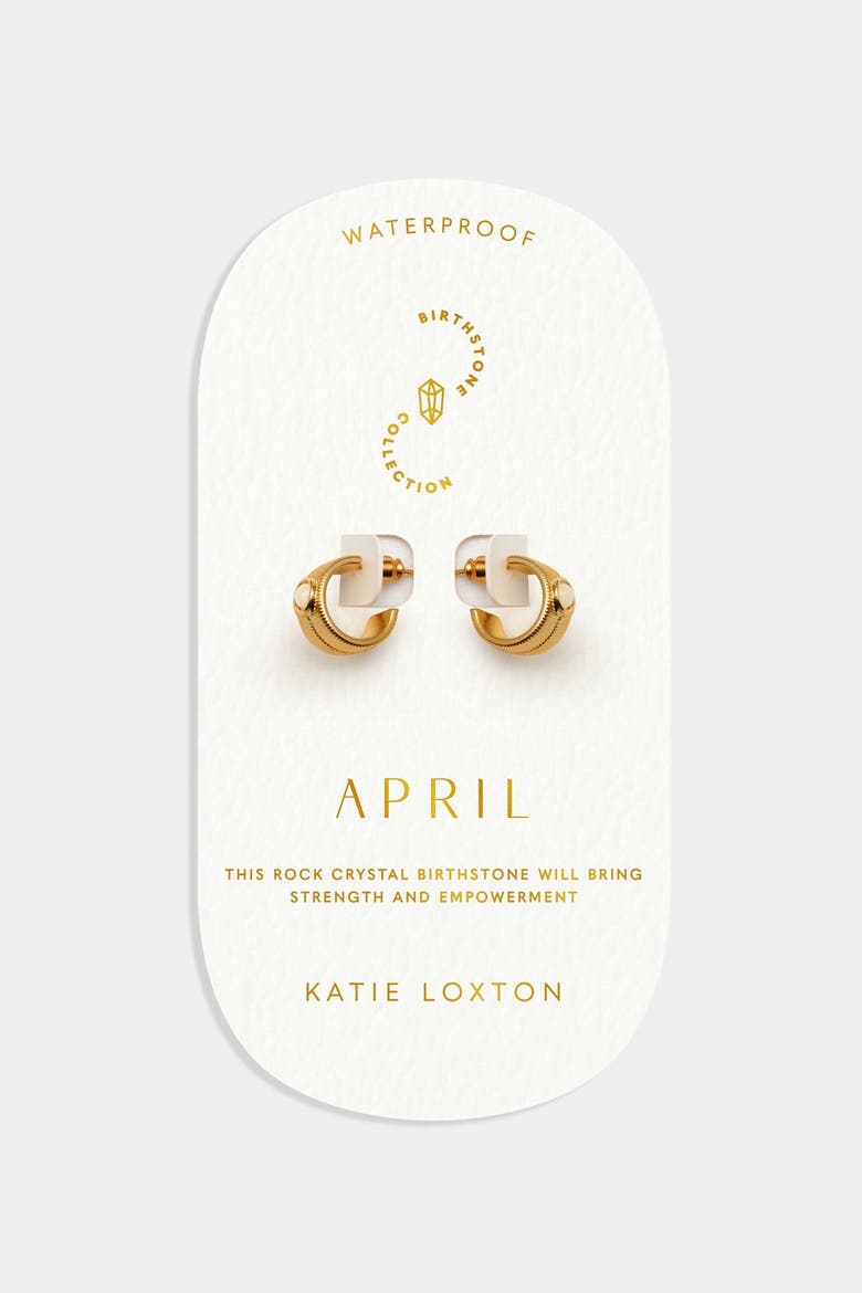 'April' Waterproof Gold Birthstone Hoop Earrings, Main, color, April