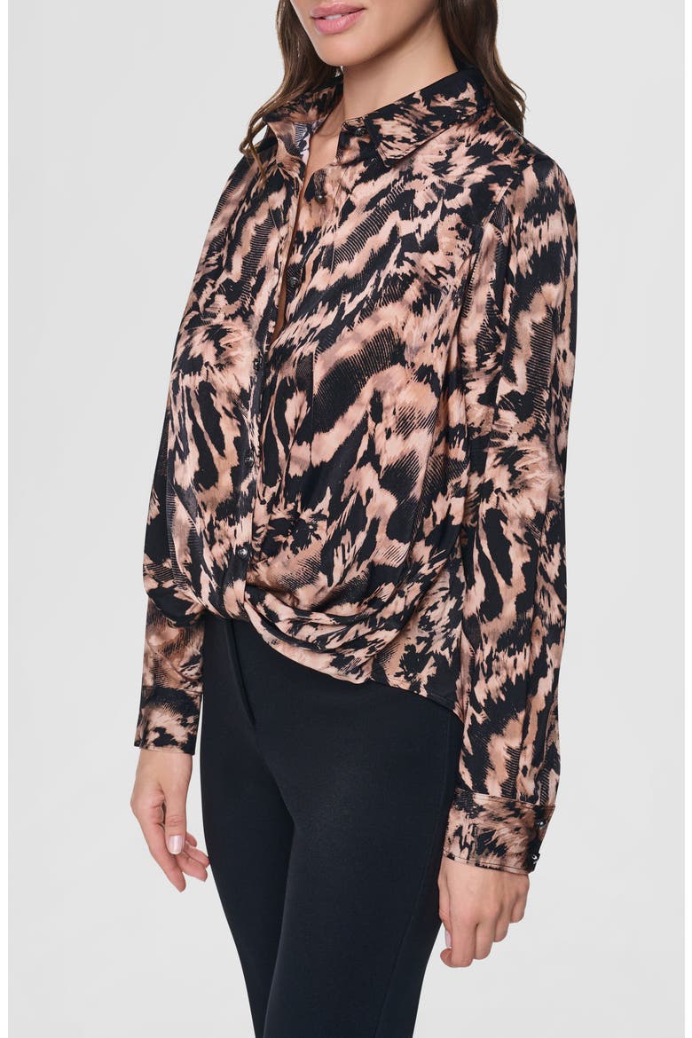 Print Twist Front Shirt, Alternate, color, ABSTRACT FEATHER
