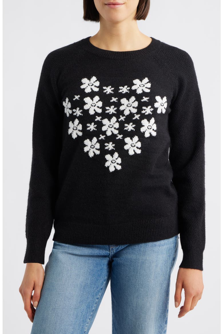Floral Heart Graphic Crewneck Sweater, Main, color, BLACK/ IVORY