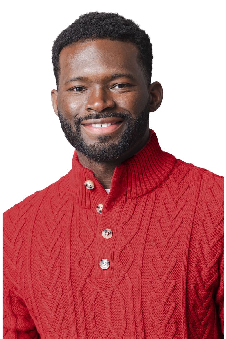 Organic Mock Neck Cable Sweater, Alternate, color, Red Twist Cable