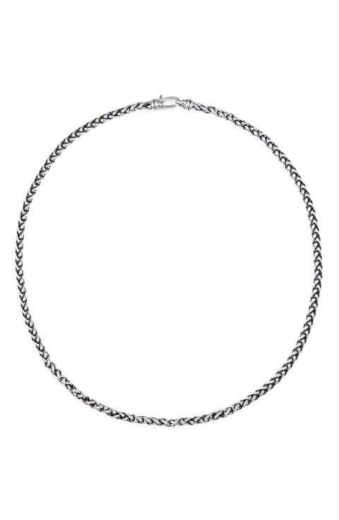 Men's Wheat Chain Necklace in Sterling Silver, 4mm