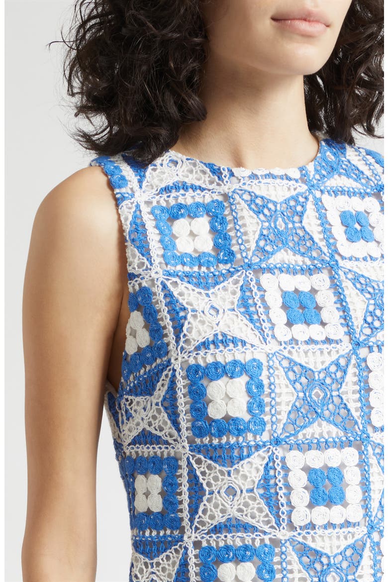 Clyde Embroidered Patchwork Sleeveless Shift Dress, Alternate, color, BLUE IRIS/ OFF WHITE
