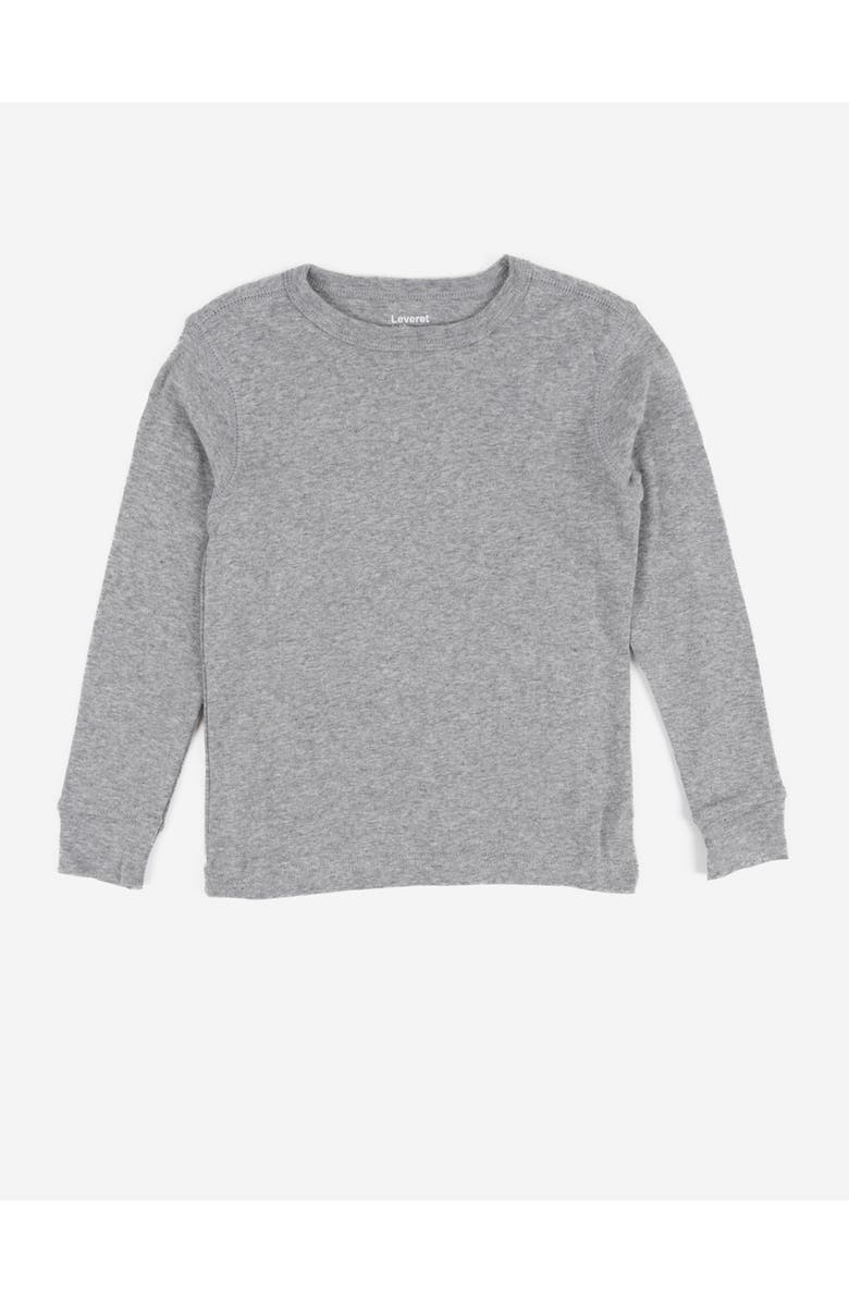 Leveret Kids Long Sleeve T-Shirt, 100% Cotton, Solid Colors, Main, color, Light Gray