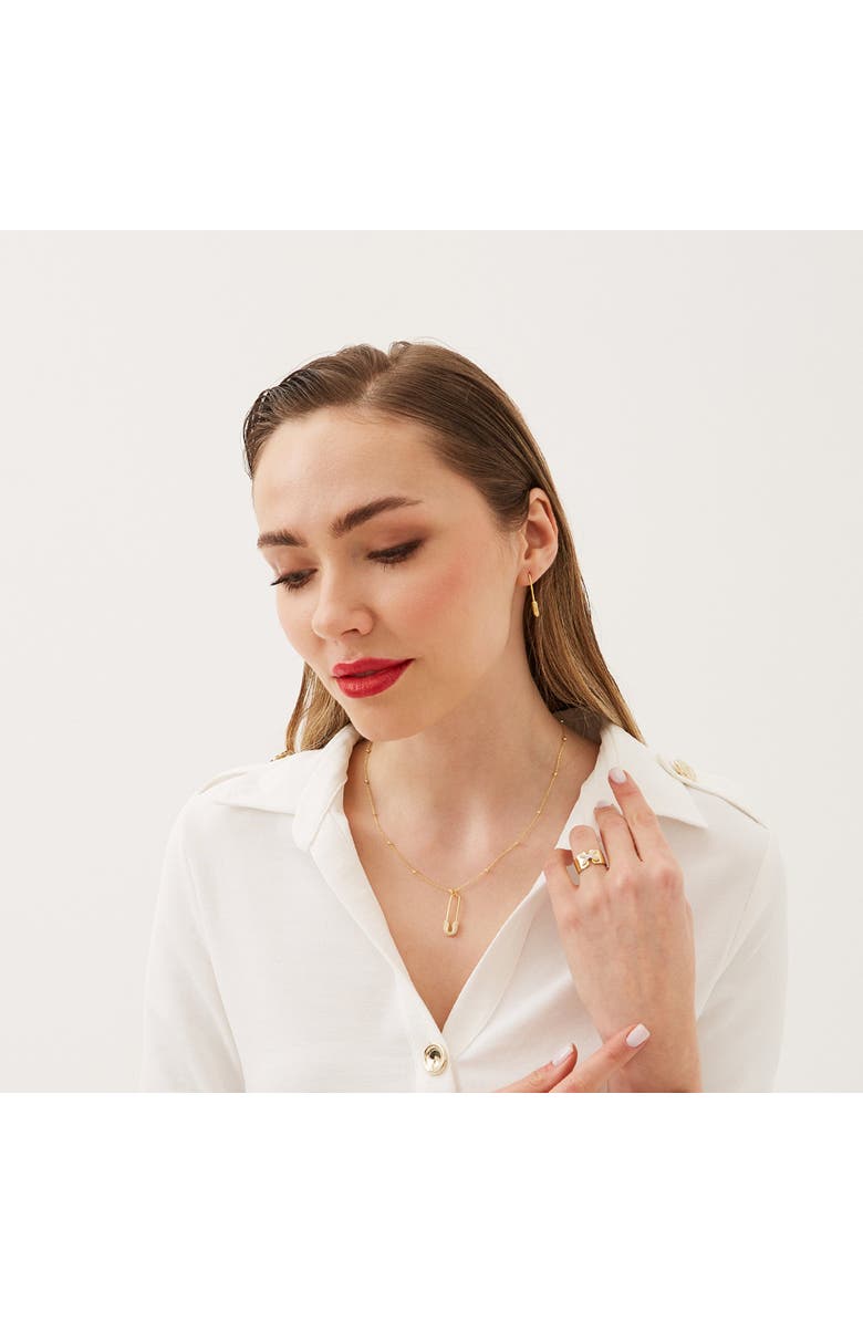 Spero London Sterling Silver Jewelled Safety Pin Necklace With Beaded Chain, Alternate, color, Silver