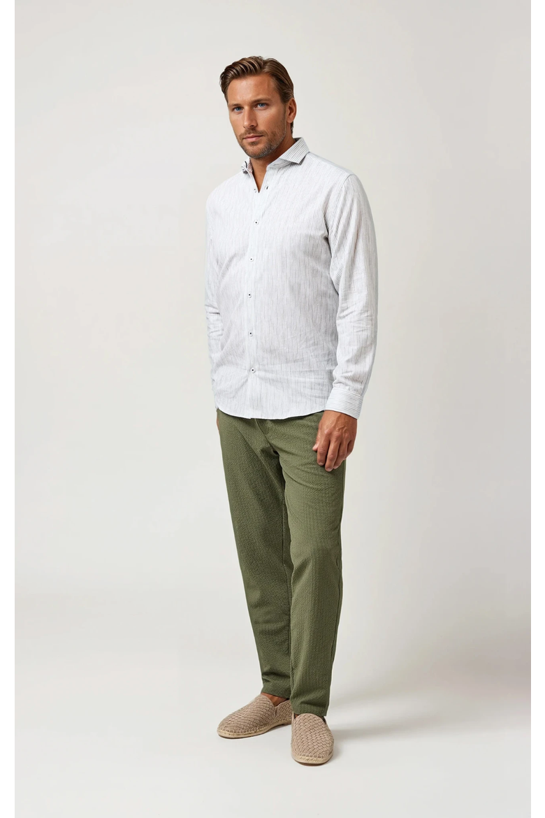 Linen Stripe LS Button-Up Shirt, Main, color, Olive