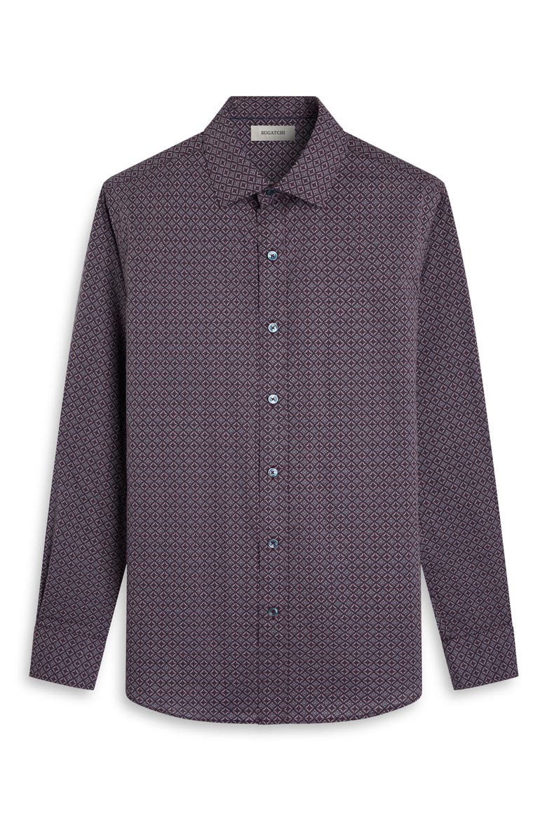 Axel Trim Fit Geo Print Stretch Cotton Button-Up Shirt, Alternate, color, BURGUNDY