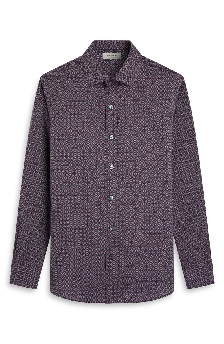 Bugatchi Axel Trim Fit Geo Print Stretch Cotton Button-Up Shirt, Alternate, color, Burgundy