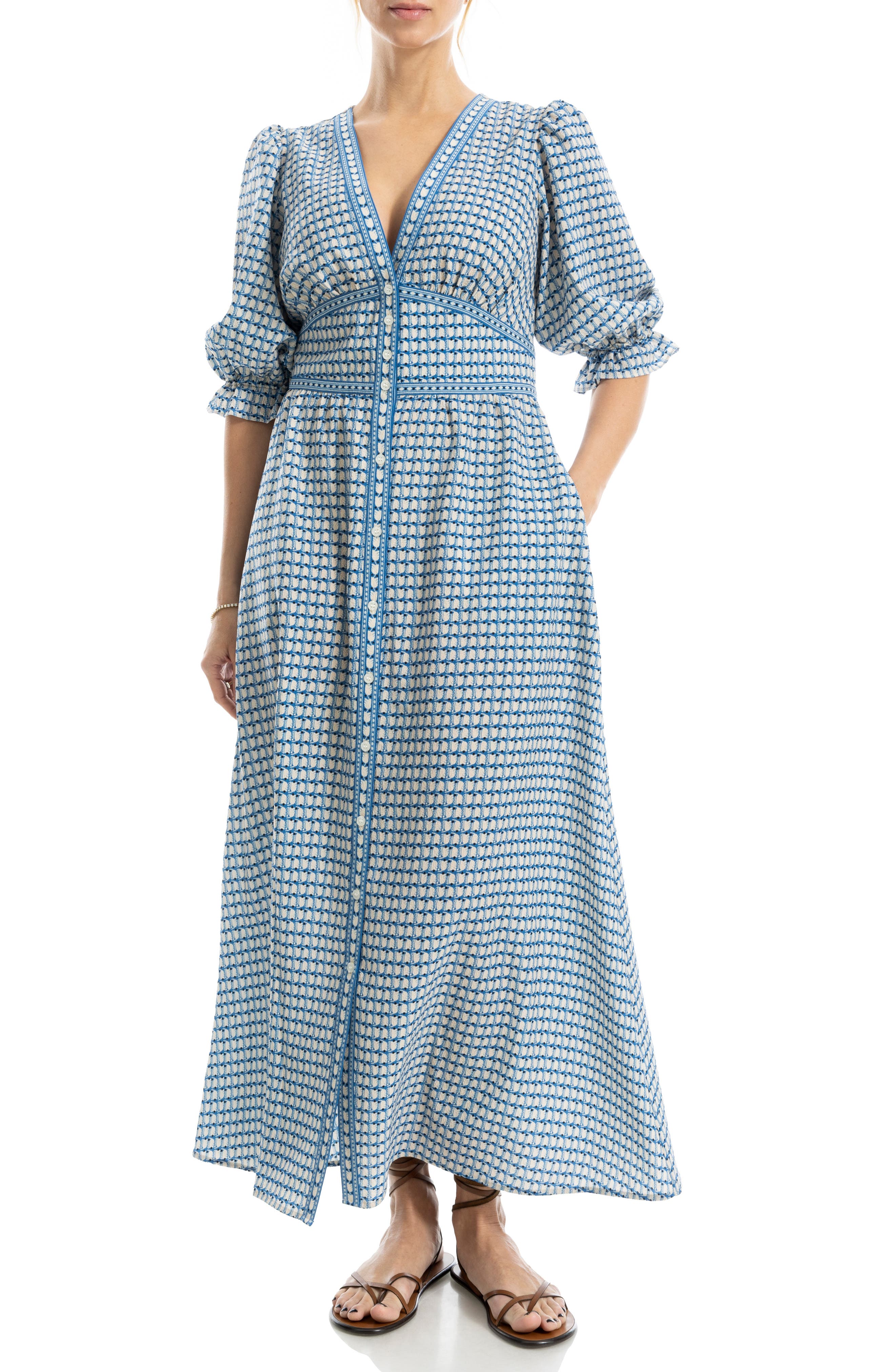 V-Neck Puff Sleeve Maxi Dress - image 3