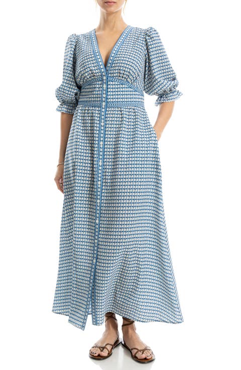 V-Neck Puff Sleeve Maxi Dress
