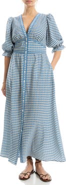 MAX STUDIO V-Neck Puff Sleeve Maxi Dress