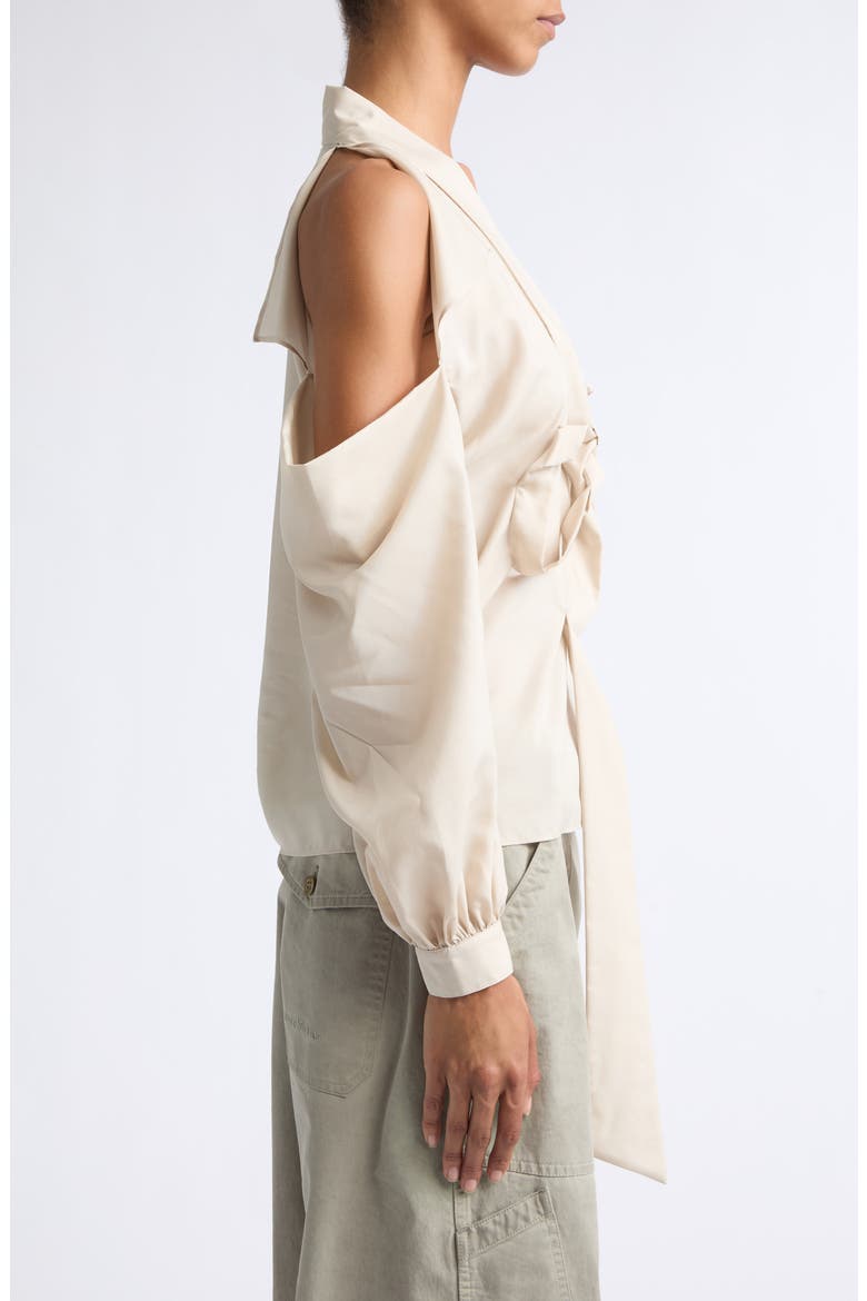 Senny Bow Fluid Cold Shoulder Top, Alternate, color, LIGHT BEIGE