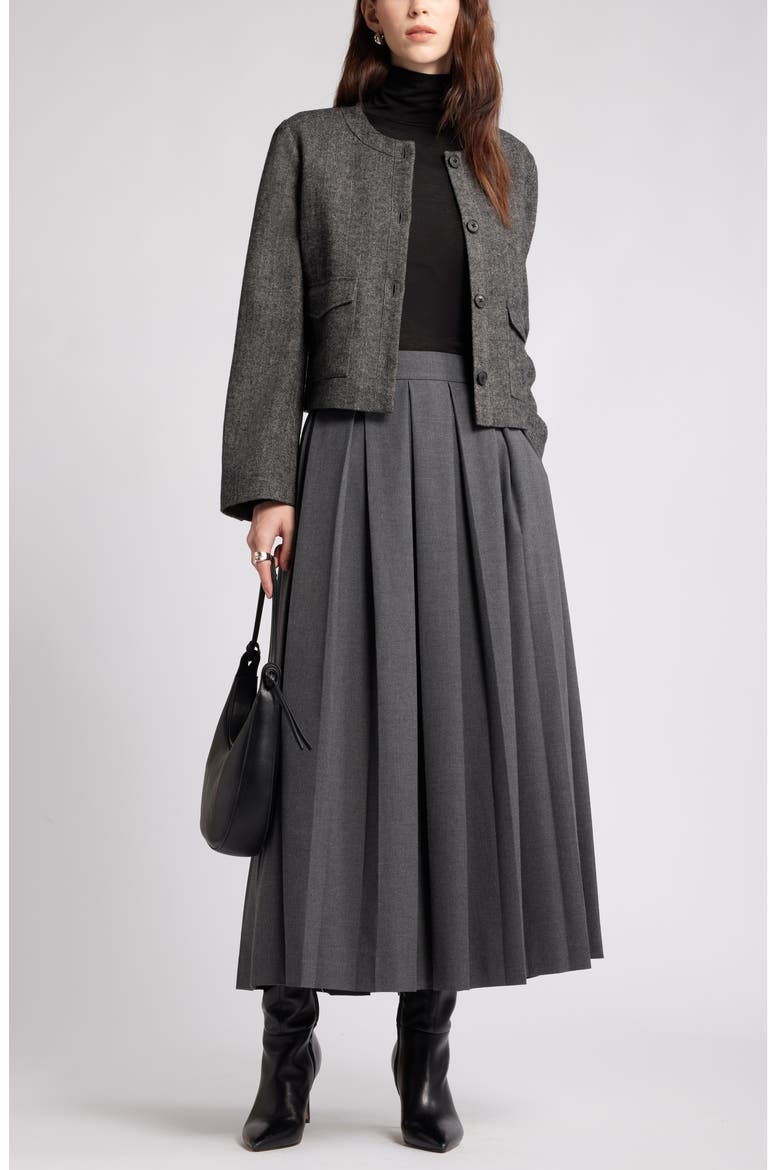 Pleated Midi Skirt, Alternate, color, GREY DARK HEATHER