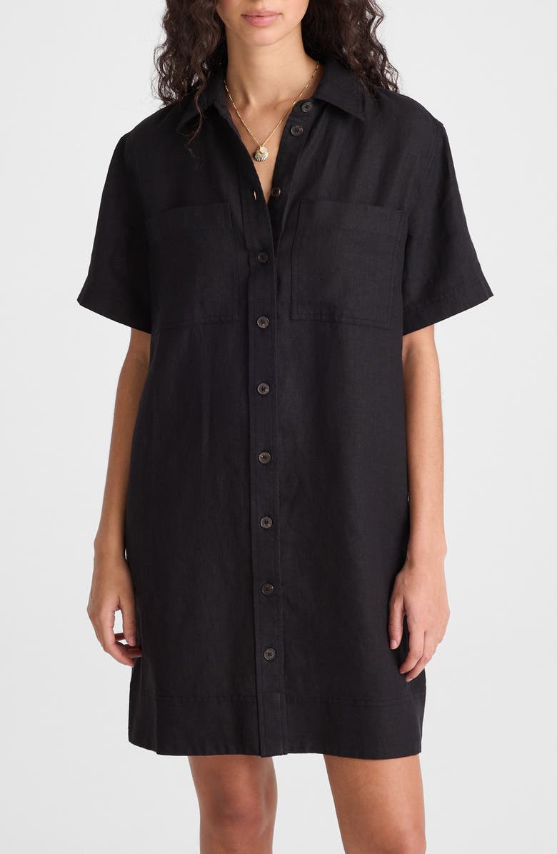 Madewell Relaxed Linen Mini Shirtdress, Alternate, color, Jet Black