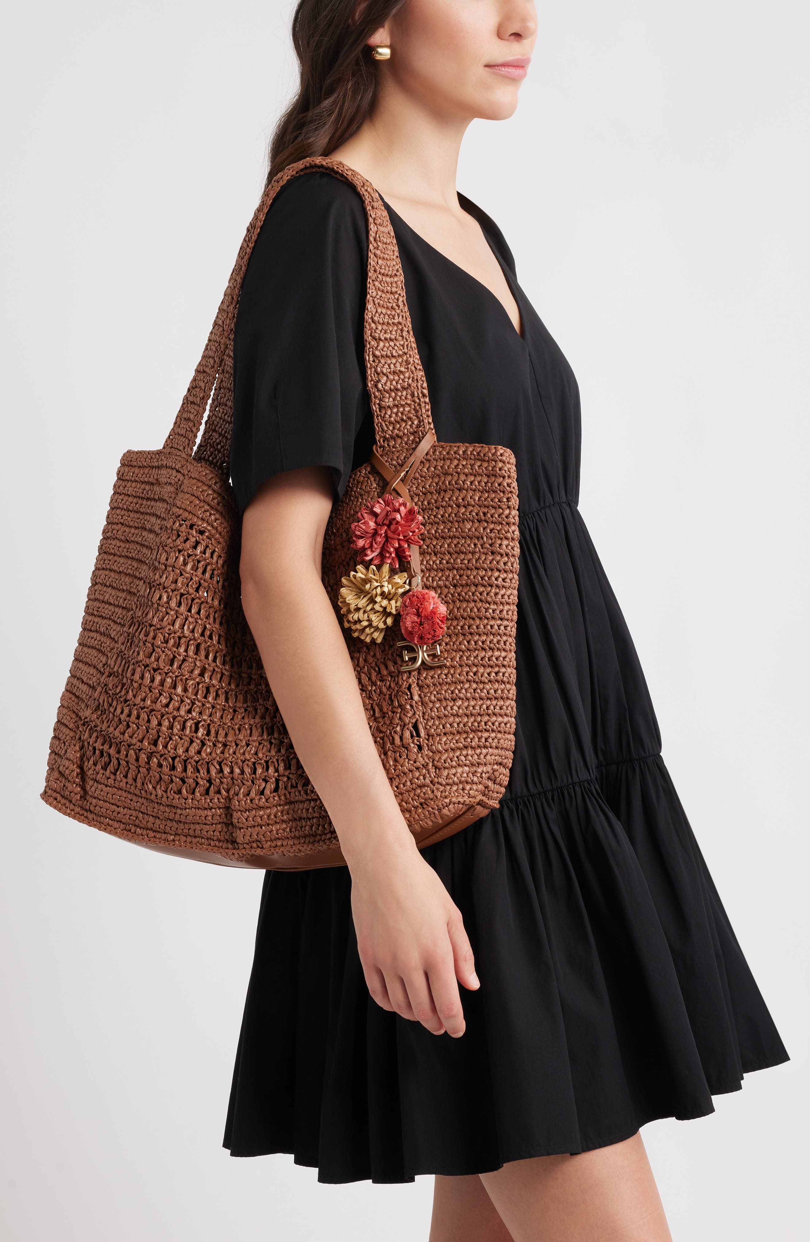 Sam Edelman Marcie Open Weave Raffia Tote, Alternate, color, Bronze