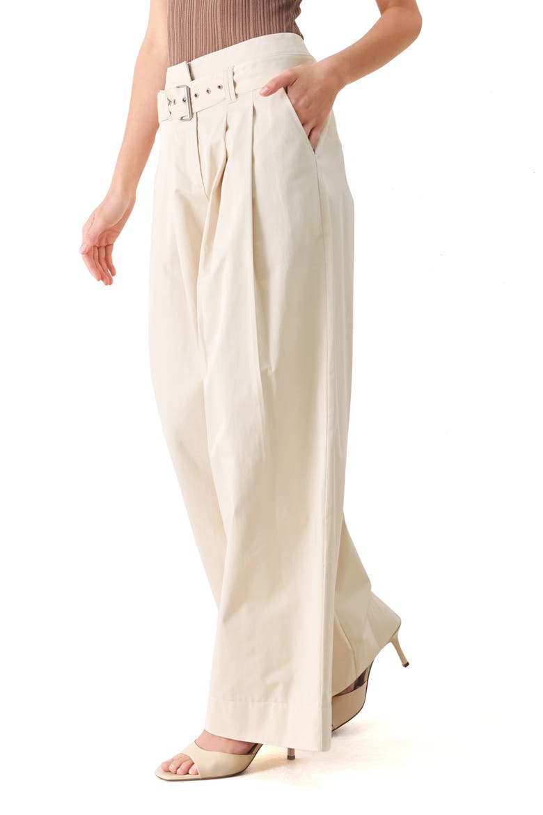 Belted Wide Leg Cotton Pants, Alternate, color, ECRU