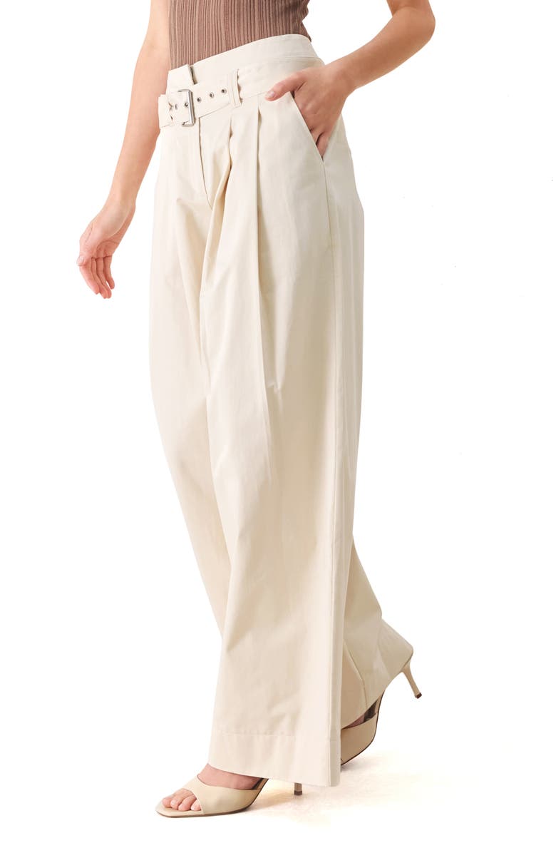 FREEMARKET Belted Wide Leg Cotton Pants, Alternate, color, Ecru