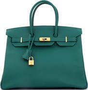 Pre-Owned Hermes Birkin Handbag Green Epsom with Gold Hardware 35