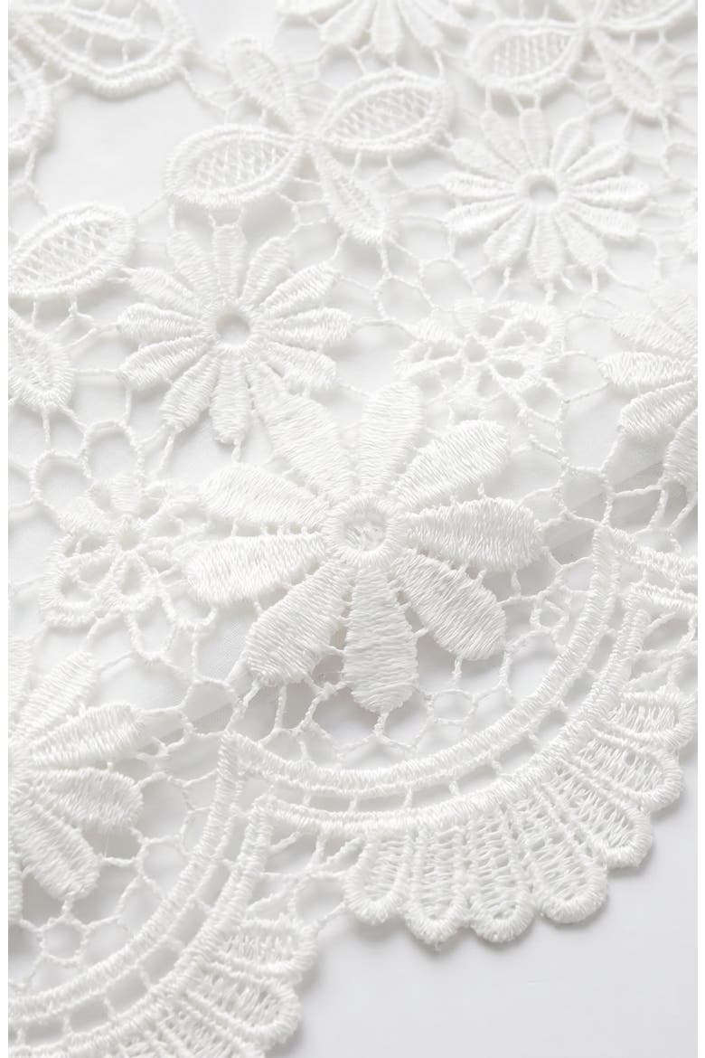 Floral Applique Long Sheer Sleeve Lace-Up Mini Dress, Alternate, color, White