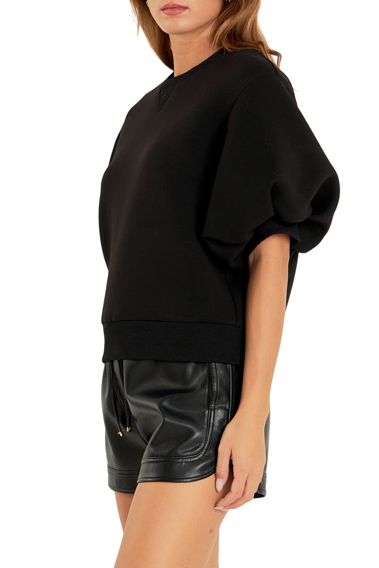 Puff Sleeve Sweatshirt, Alternate, color, BLACK