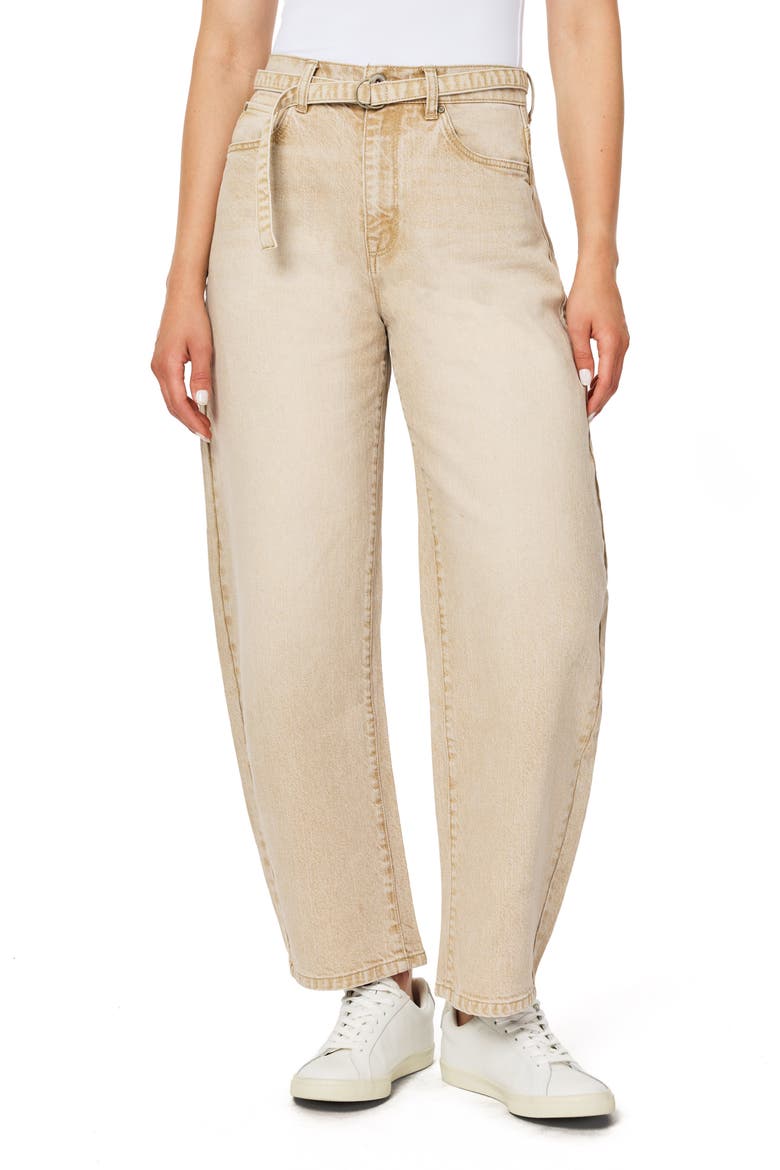 Jessica High Waist Belted Jeans, Main, color, LATTE