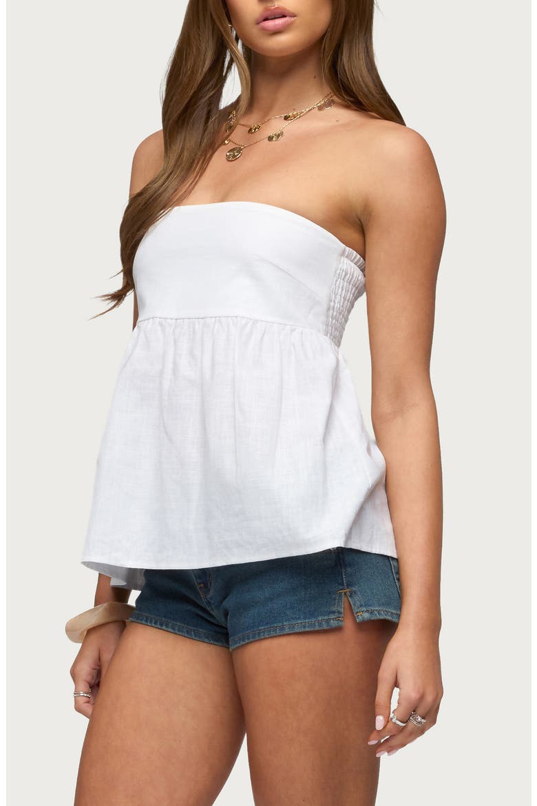 Strapless Linen Blend Babydoll Top, Alternate, color, WHITE