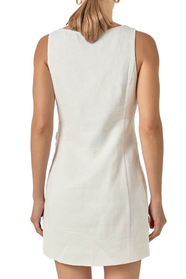 Crochet Flower Linen Minidress, Alternate, color, OFF WHITE