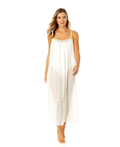 Anne Cole Adjustable Maxi Dress With Seashell Trim Cover Up In Gardenia