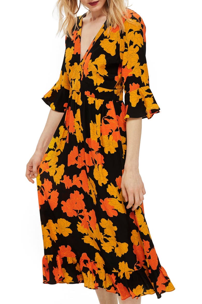 Bold Floral Midi Dress, Alternate, color, BLACK MULTI