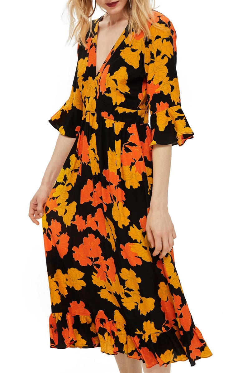 Topshop Bold Floral Midi Dress, Alternate, color,