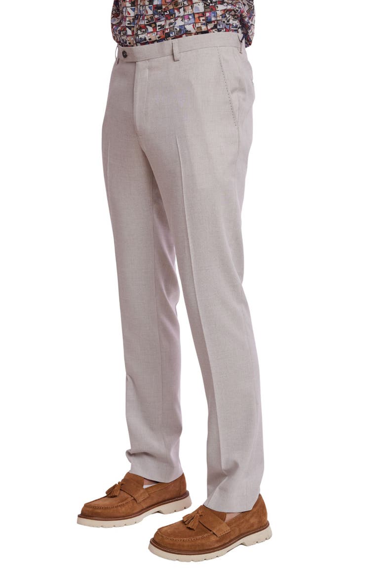Downing Slim Flat Front Crosshatch Dress Pants, Alternate, color, LIGHT TAN MELANGE