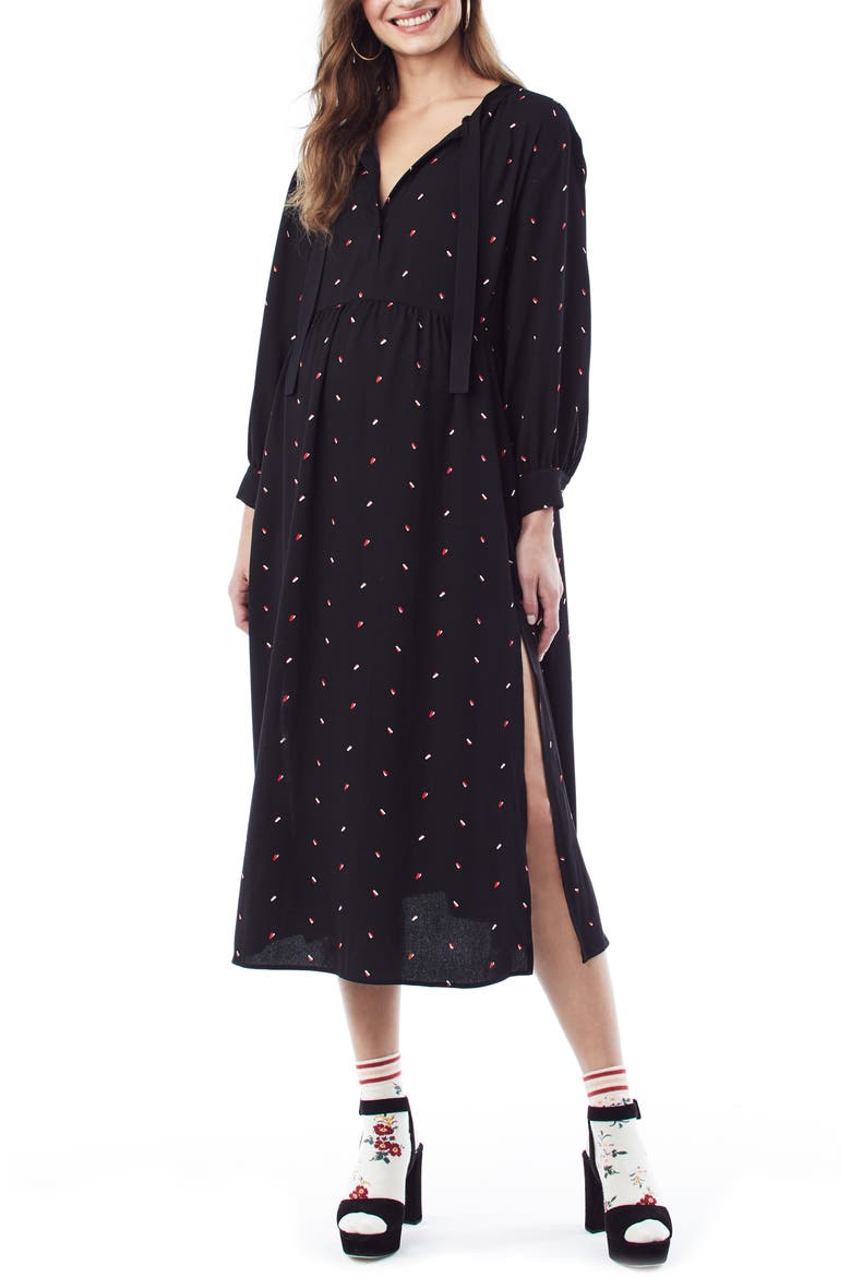 Ali Midi Maternity/Nursing Shirtdress, Main, color, BLACK W/ PRINT