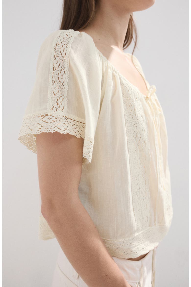 Pintuck Lace Trim Cotton Shirt, Alternate, color, ECRU
