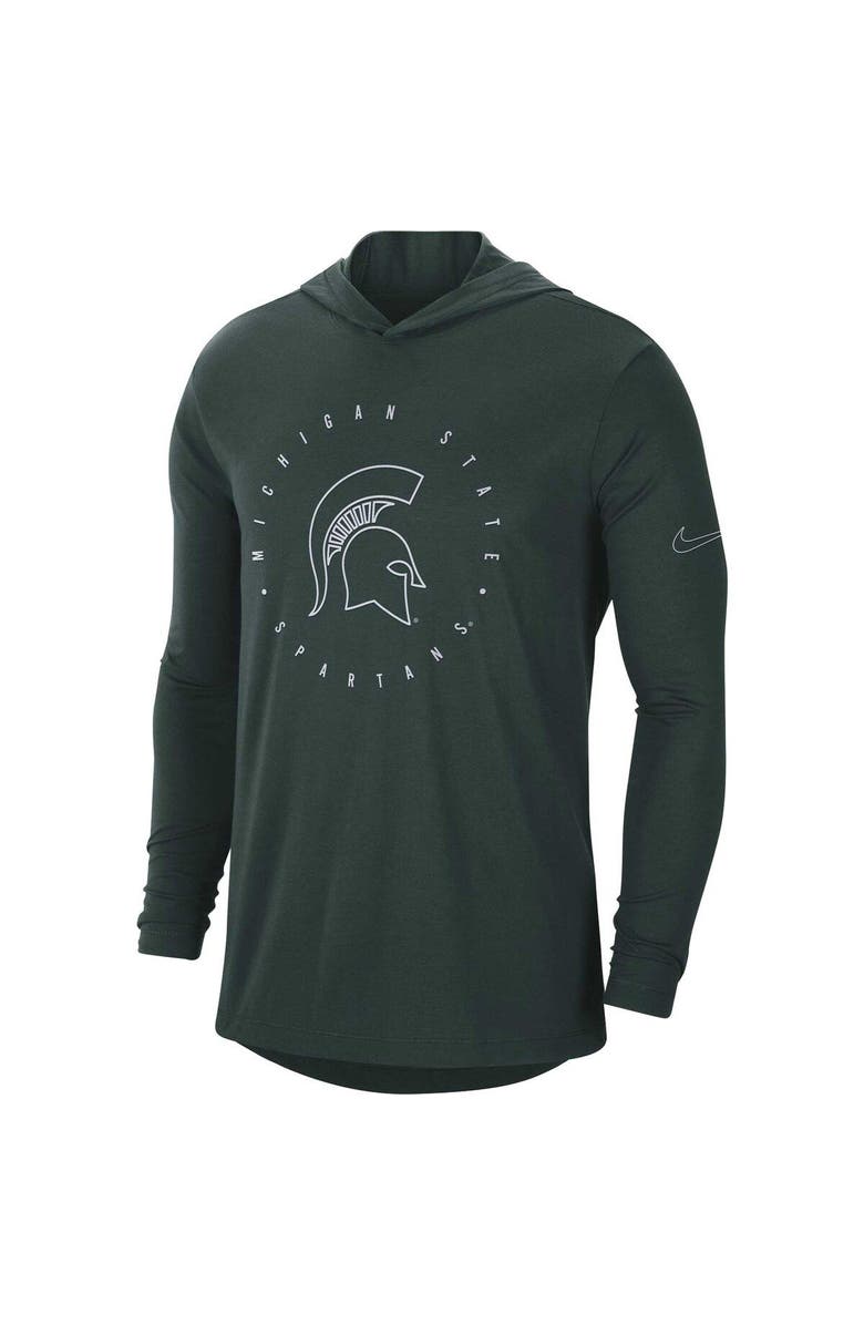 Nike Men's Nike Green Michigan State Spartans Campus Tri-Blend Performance Long Sleeve Hooded T-Shirt, Alternate, color, 