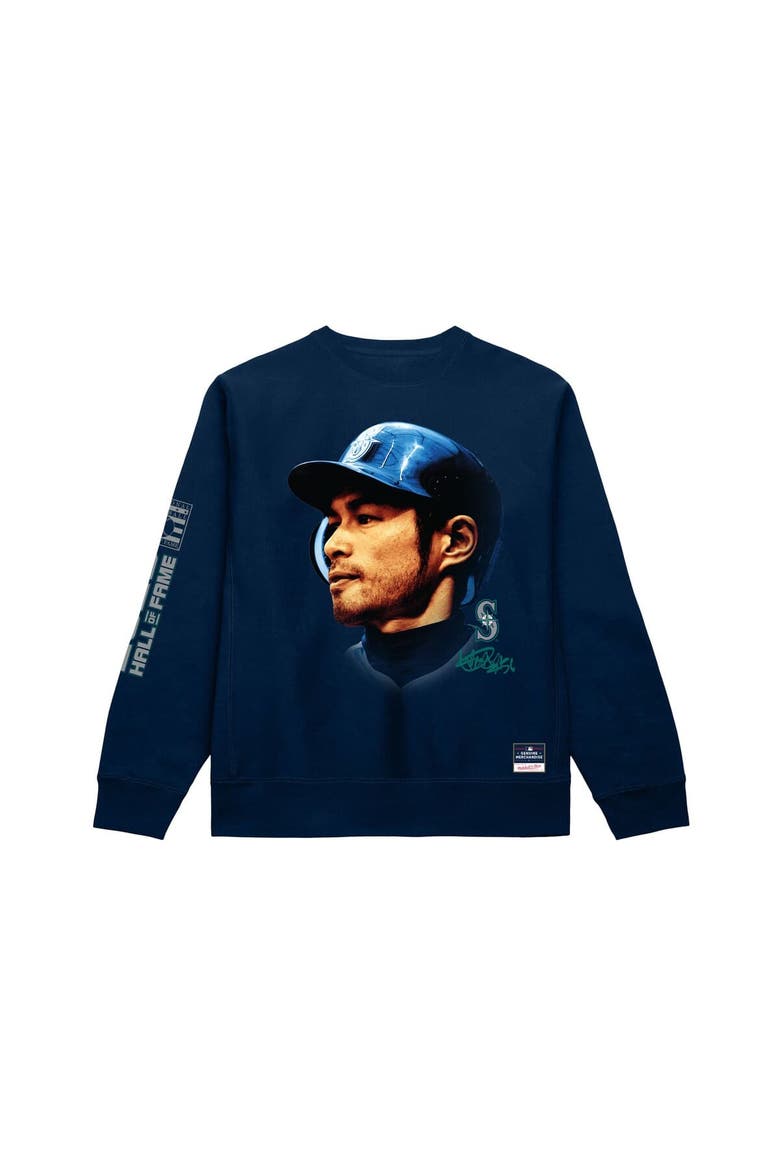 Men's Mitchell & Ness Ichiro Suzuki Navy Seattle Mariners Hall of Fame Sweatshirt, Alternate, color, Navy