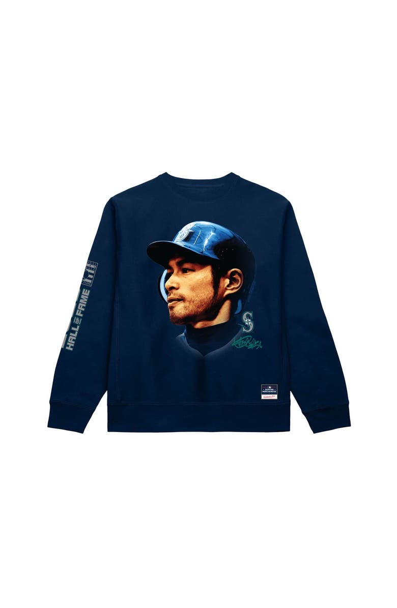 Mitchell 
Ness Men
s Mitchell 
Ness Ichiro Suzuki Navy Seattle Mariners Hall of Fame Sweatshirt, Alternate, color, Navy