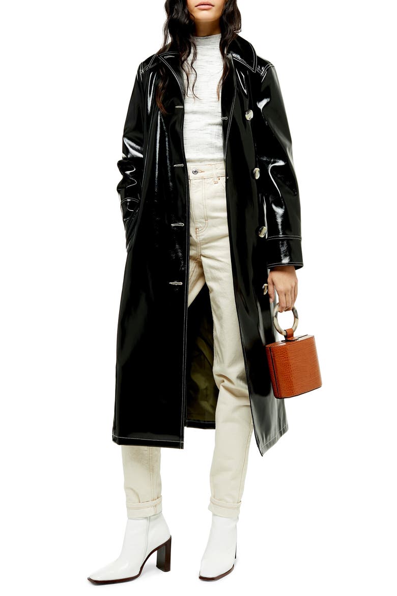 Vinyl Trench Coat, Main, color, BLACK
