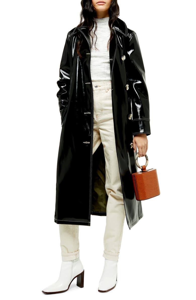 Topshop Vinyl Trench Coat, Main, color,