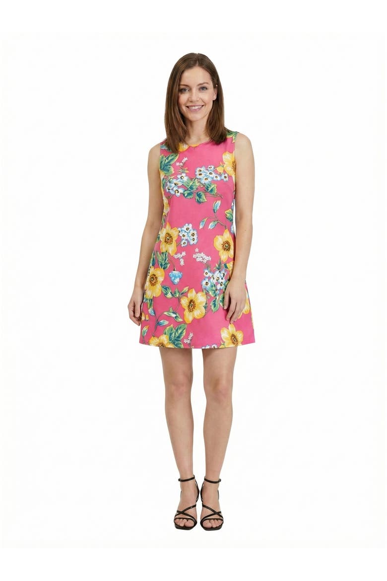 Essential Petite Floral Round Neck Sleeveless Mini Shift Dress, Main, color, Pink Multi