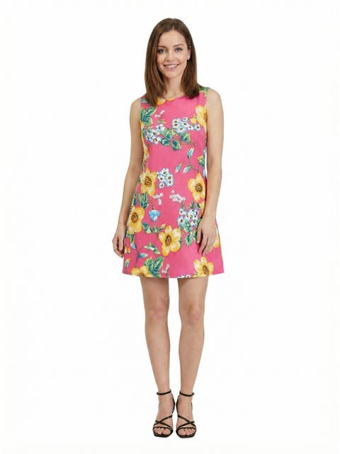 Essential Petite Floral Round Neck Sleeveless Mini Shift Dress