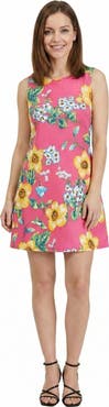24seven Comfort Apparel Essential Petite Floral Round Neck Sleeveless Mini Shift Dress