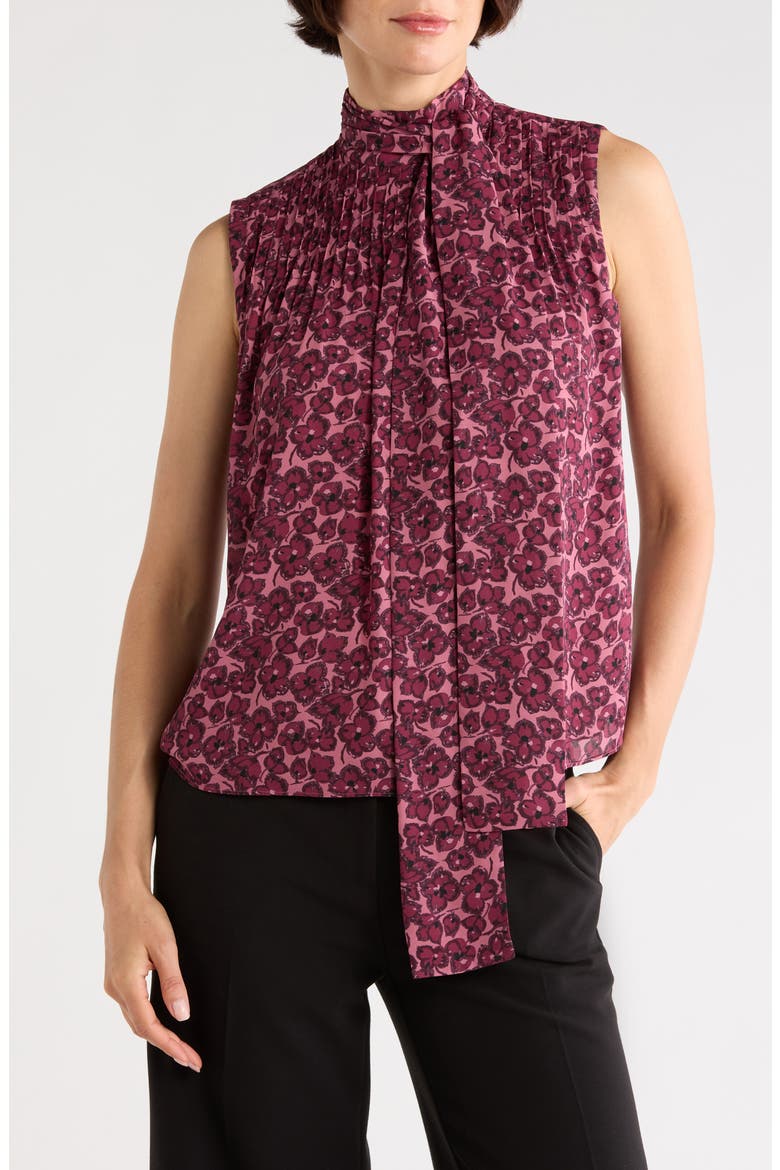 Allie Sleeveless Bow Top, Main, color, MAUVE ANEMONE FLORAL